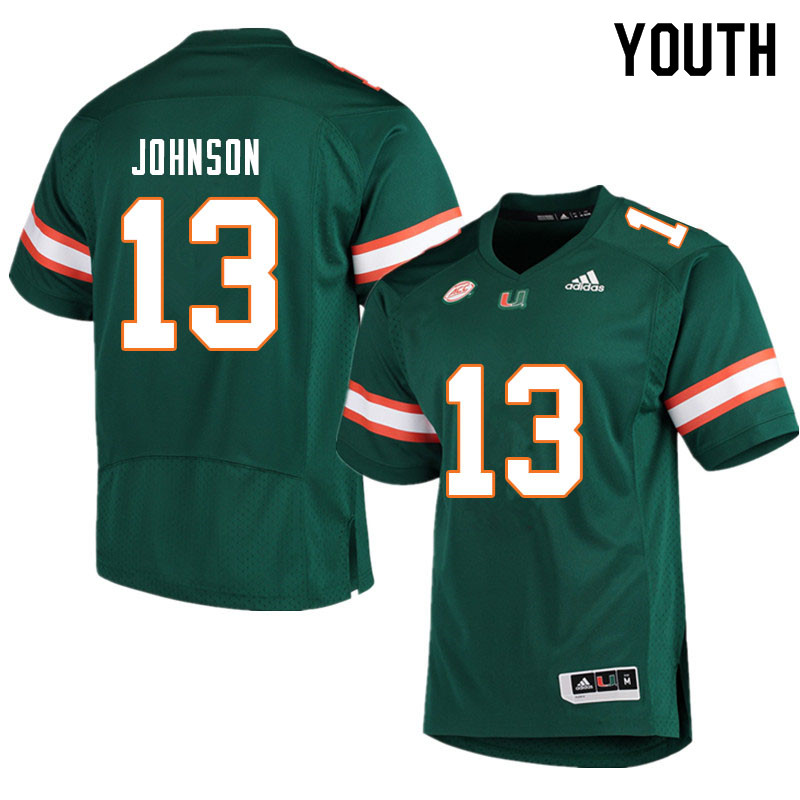 Youth #13 Deandre Johnson Miami Hurricanes College Football Jerseys Sale-Green - Click Image to Close